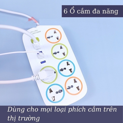 Ổ điện 6 cổng 3 chấu+ 4 cổng usb OC80 / J06U tương thích đa số chân cắm trên thị trường [BH: 1 TUẦN]