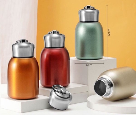 Bình đựng nước giữ nhiệt mini 300ml inox nắp có móc khóa xách tay hiện đại, nhỏ gọn cho bé / cà phê, trà [BH: NONE]