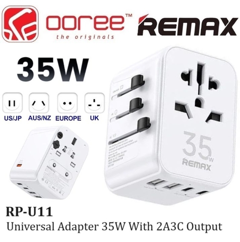 Ổ điện 35w Remax RP-U11 DU LỊCH đa năng 4 loại phích cắm thông dụng dễ dàng chuyển đổi CHÍNH HÃNG [BH: 1 NĂM]