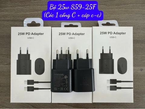 Bộ sạc nhanh 25W EU đen S59-25F (Cóc 1 cổng Type C + Cáp 2 đầu Type C; c-c) [BH: 3 tháng]