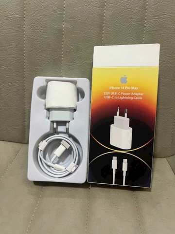 Bộ sạc nhanh 20W/25W iPhone 14 Promax hộp đen vàng cóc chân tròn EU (Cóc 1 cổng Type C + Cáp Type C ra Lightning iPhone] [BH: 3 THÁNG] 5l9c12