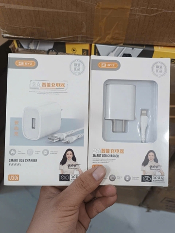 Bộ sạc 2A BYZ U30i cóc 1 cổng USB kèm cáp usb ra Iphone chính hãng