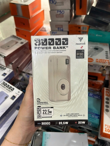Pin sạc dự phòng PHANTOM P30 30.000mAh sạc nhanh 22.5w có màn hình LCD chính hãng
