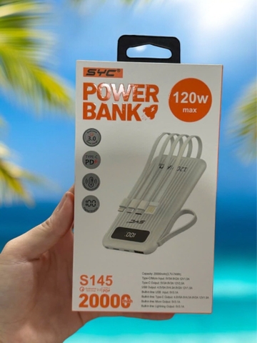 Pin sạc dự phòng sạc nhanh 120W Max SYC S145, dung lượng 20.000mAh kèm cáp sạc liềm thân, có màn hình hiển thị % pin [BH: 1 năm] 4l6d9