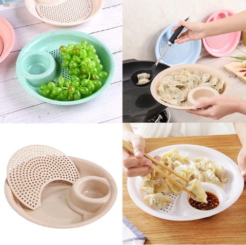Đĩa lúa mạch đựng thức ăn có khay nước chấm và lưới ráo nước [BH: NONE] / pktn sale