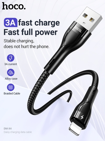 Cáp sạc nhanh 3A Hoco DM-X4 iPhone (usb ra iphone lightning) dây dù chính hãng [BH 1 năm]
