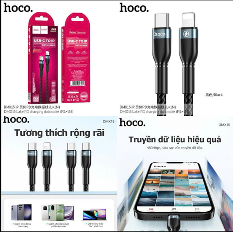 Cáp sạc nhanh 27w HOCO DMX15 cáp Type C ra Iphone (C-L) dây dù siêu đẹp