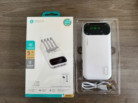 Pin sạc dự phòng DVIP DV- G03 Pro 10.000mAh có màn hình hiển thị % pin kèm 4 cáp liền thân, có móc treo [BH: 6 THÁNG]