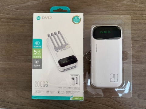 Pin sạc dự phòng Dvip DV- G04 Pro 20.000mAh, có màn hình hiển thị % pin, kèm 4 cáp liền thân [BH: 6 THÁNG]