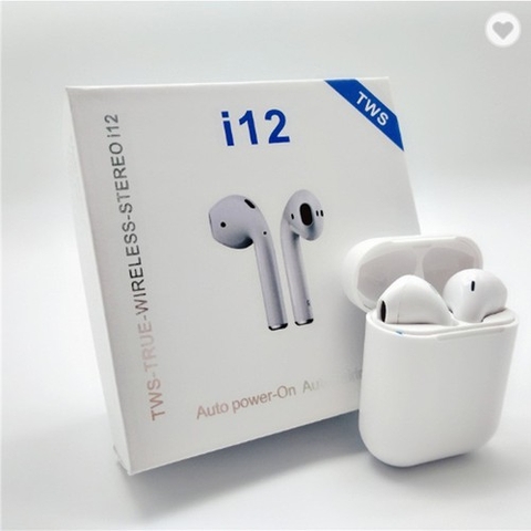Tai nghe bluetooth i12 trắng trơn (2 tai có doc sạc, ko nút cao su) [BH: 3 THÁNG]