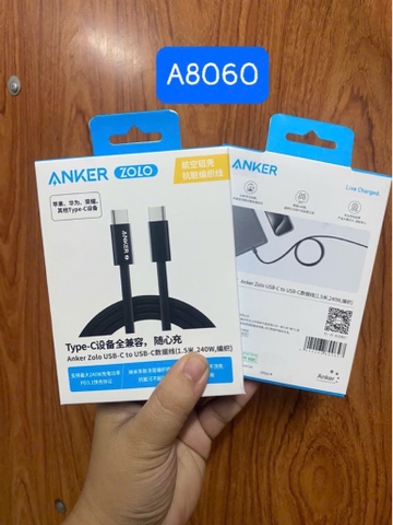 Cáp sạc nhanh 240W Anker Zolo A8060 dâu dù 2 đầu Type C (Type C ra Type C, c-c) [BH: 1 NĂM]