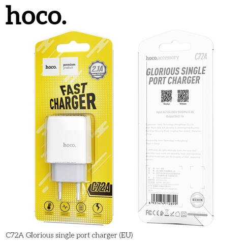 CÓC SẠC NHANH 2.1A HOCO C72A 1 CỔNG USB CHÍNH HÃNG [BH 1 NĂM]