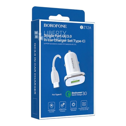 Sale Cóc sạc xe hơi BOROFONE BZ12A (Type-C) 1 cổng usb sạc nhanh QC3.0 kèm cáp sạc Type C chính hãng [bh 1 tháng]