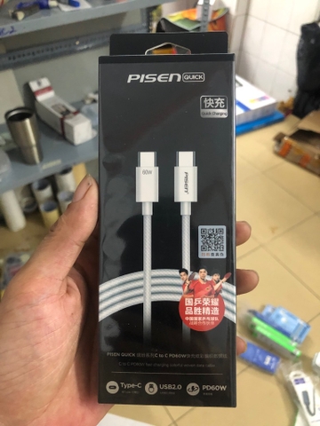 Cáp sạc nhanh 60w PISEN PD06 dây dù (c-c) 1m 2 đầu type-c ra typec chính hãng dây dù [BH 1 năm]