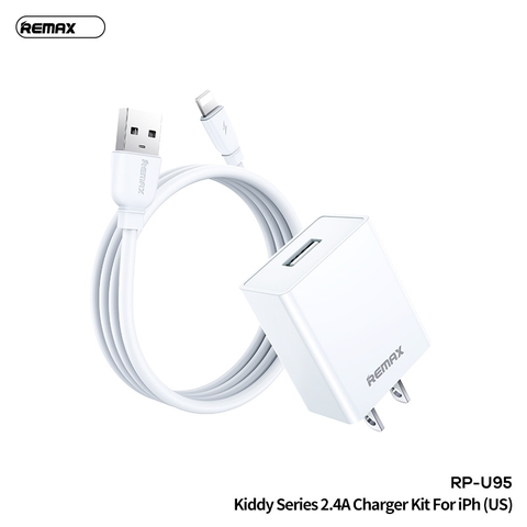 Bộ sạc 2A Remax RP-U95 US cho iphone 7 8 { cóc 1 cổng usb, cáp usb ra ligtning) chính hãng [BH: 1 NĂM]