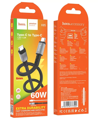 Cáp sạc nhanh 60w HOCO X85 (c-c) (2 đầu Type C) dây silicon chính hãng [BH 1 Năm]
