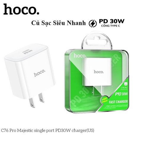 Cóc sạc nhanh 30W Hoco C76 PRO PD 1 cổng Type-C chính hãng [BH 1 năm]