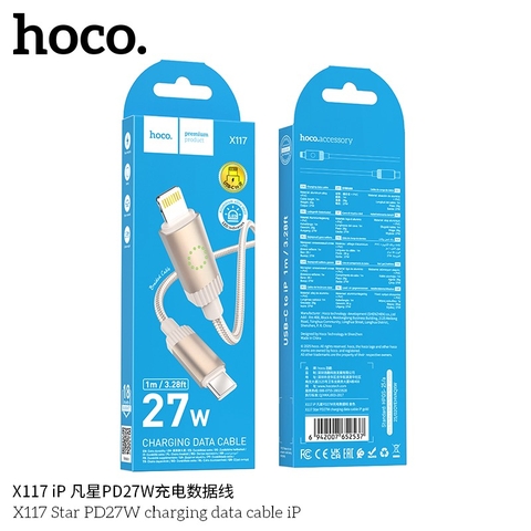 Cáp sạc nhanh 27w HOCO X117 (C-L) type c ra iphone lightning PD chính hãng [BH 1 năm]