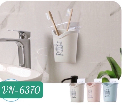 Cốc nhựa, ly nhựa PP  VN-6370 đựng bàn chải kem đánh răng dán tường, có lỗ thoát nước dưới đáy cốc 10x7.5x10cm [BH: NONE]