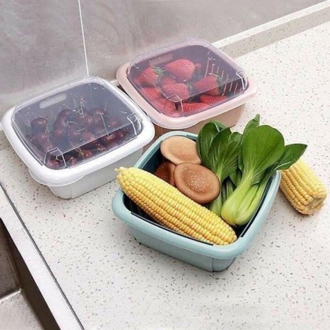 Thau rổ nhựa có nắp đậy đựng rau, trái cây, đựng đồ tủ lạnh tiện lợi