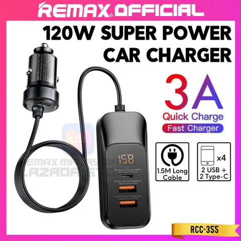 Cóc sạc nhanh xe hơi 120w ô tô 4 cổng Remax RCC-355 chính hãng [BH: 1 NĂM]