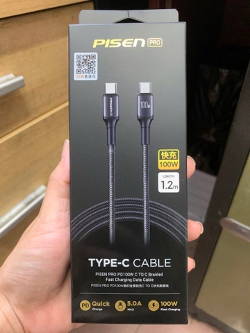 Cáp sạc nhanh 100w PISEN PD04 dây dù (c-c) 1.2m 2 đầu type-c ra typec chính hãng [BH 1 năm]