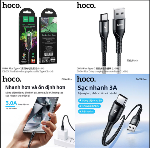 Cáp sạc nhanh 3A HOCO DM-X4 Plus TypeC cáp USB ra TypeC dài 1m kiêm truyền dữ liệu