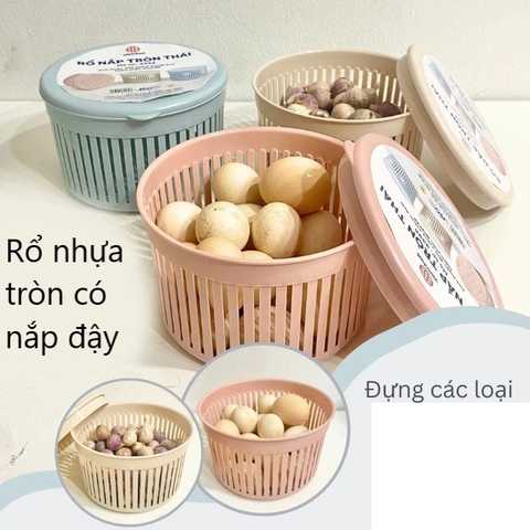 Rổ tròn VN-3396 kèm nắp đựng trứng, tỏi, ớt v.v  nhà bếp, đồ dùng gia dụng đa năng M16.5xĐ12.5xC10.5 (cm) [BH: NONE]