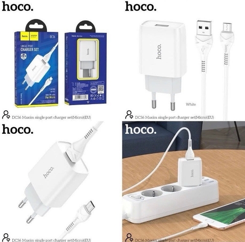 Bộ sạc nhanh 2.4A EU Hoco DC36 Micro (cóc 1 cổng usb+ cáp 1 cổng usb ra samsung micro) chính hãng [BH: 1 NĂM]