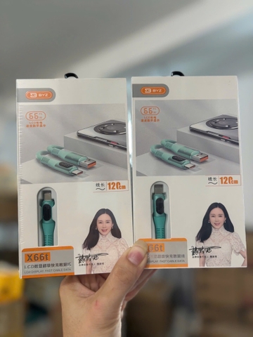 Cáp sạc nhanh 66W BYZ 66T 2 đầu Type c (Type c ra Type c, c-c) có màn hình lcd dây silicon [BH: 6 Tháng]
