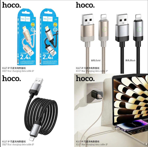 Cáp sạc nhanh 2.4A HOCO X117 Iphone cáp dây dù USB ra Iphone chính hãng