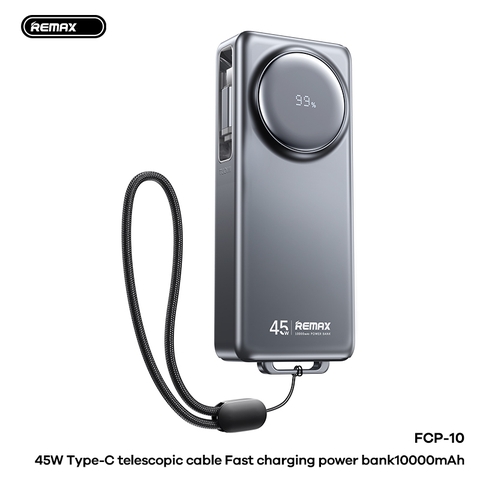 Pin sạc nhanh 45w REMAX FCP-10 10.000mAh dự phòng kèm cáp sạc liền pin chính hãng [BH 1 Năm]