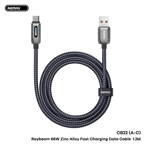 Cáp sạc nhanh 66w REMAX CB22 A-C cáp USB ra Type C chất liệu hợp kim dài 1m2 kèm đèn led siêu đẹp