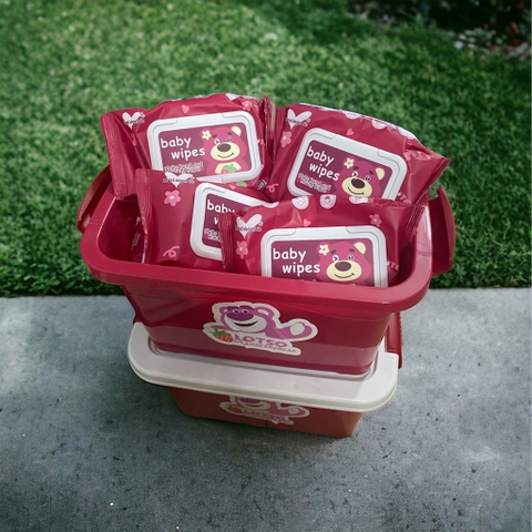 Thùng nhựa set 10 gói khăn giấy vệ sinh ướt gấu losto mini (80 series) [BH: None]