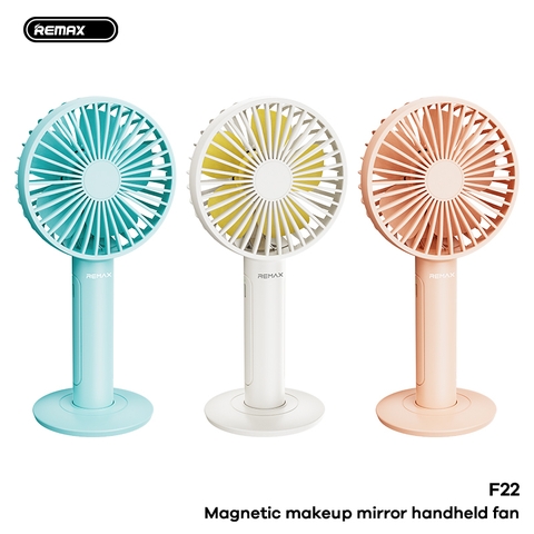 Quạt cầm tay REMAX F22 mẫu quạt cầm tay để bàn kiêm gương trang điểm mini kèm pin 1800mAh chính hãng