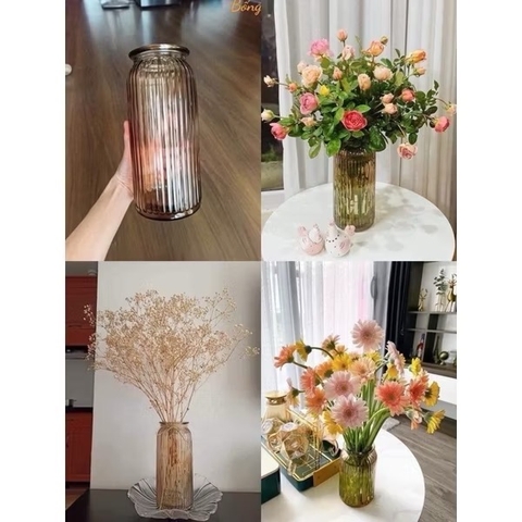 Bình hoa pha lê lớn màu hổ phách miệng rộng decor, trang trí [BH: NONE]