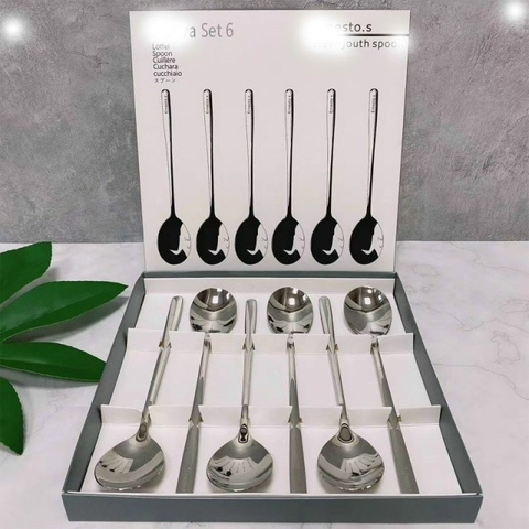 Hộp 6 muỗng inox cán dài cao cấp NVS6