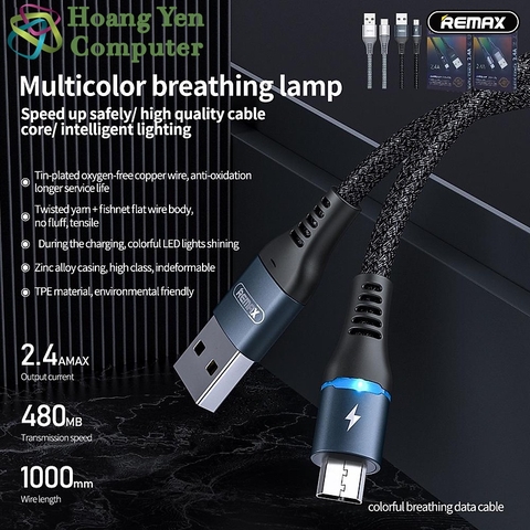 Cáp sạc nhanh samsung REMAX RC-152m chui micro dây dù có led chính hãng [BH 1 năm] / pktn sale