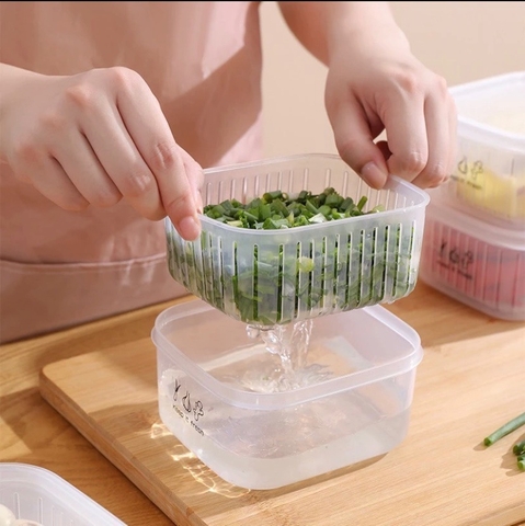 Hộp nhựa bảo quản hành tỏi, đựng đồ tủ lạnh có khay ráo nước kèm nắp tiện lợi [BH: None] 2Tr1401