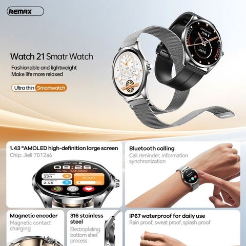 Đồng hồ thông minh REMAX Watch 21 mẫu mặt tròn dây thép siêu sang [BH 1 Năm]