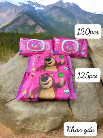 Khăn giấy vệ sinh ướt cao cấp Mother Baby 125 tờ/ Baby Wipes 120tờ (về tuỳ lô) kháng khuẩn Gấu Dâu Lotso