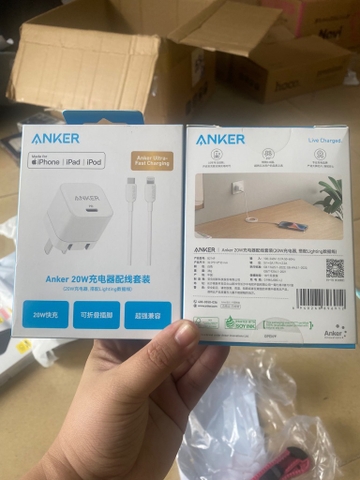 Bộ sạc nhanh 20W Anker 511 (B2149P23) cho iPhone 11 12 13 14 {cóc 1 cổng Type c chấu gấp gọn, cáp Type C ra lightning iPhone (c-l)}