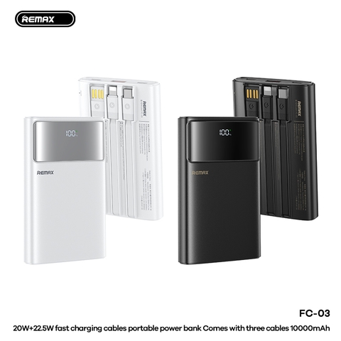 Pin sạc dự phòng REMAX FC-03 10.000mAh sạc nhanh 22.5w+QC3.0 pin có màn hình LCD kèm cáp liền pin chính hãng [BH 1 Năm]