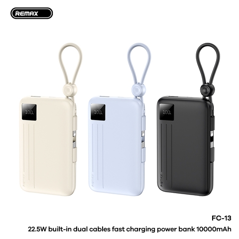 Pin sạc dự phòng REMAX FC-13 10.000mAh sạc nhanh 20w có màn hình LCD kèm cáp sạc liền pin chính hãng [BH 1 Năm]