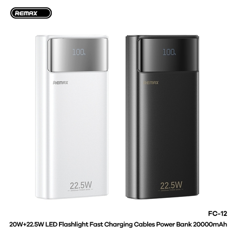 Pin sạc dự phòng REMAX FC-12 20.000mAh sạc nhanh 22.5w pin có màn LCD kèm cáp sạc nhanh đèn pin siêu sáng