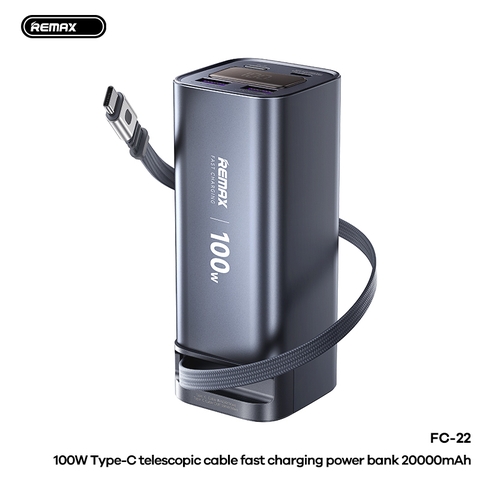 Pin sạc dự phòng REMAX FC-22 20.000mAh sạc nhanh 100w tích hợp cáp dài 70cm siêu tiện lợi