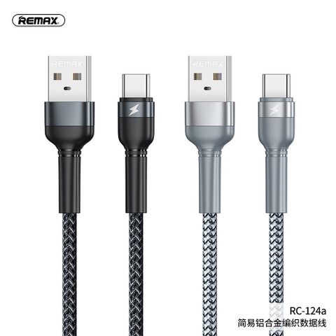 Cáp sạc nhanh Remax RC-124A Type C (usb ra Type-C) 1m chính hãng dây dù [BH 1 năm]