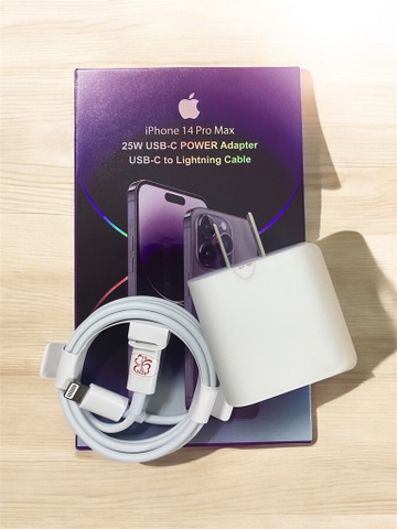 Bộ sạc nhanh 25W iPhone 14 Promax Hộp tím (cóc 1 cổng Type C + Cáp Type C ra Lightning (c-l)) [BH: 6 Tháng]