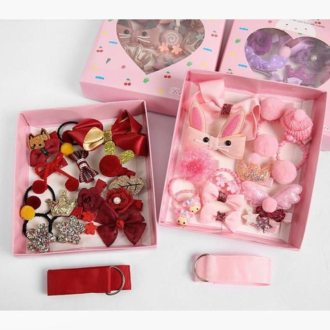 Set kẹp tóc quà tặng 18 chi tiết cho bé gái siêu xinh (hộp trái tim)