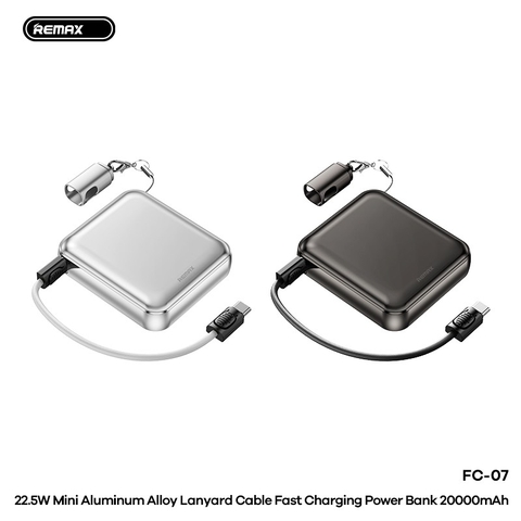 Pin sạc dự phòng Remax FC-07 20000mAh sạc nhanh 22,5w+QC3.0 mẫu hợp kim nhôm siêu đẹp kèm cáp ngắn c-c siêu tiện lợi